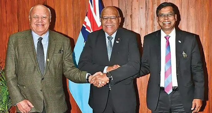 From left: Two Deputy Prime Ministers Viliame Gavoka and Biman Prasad with Prime Minister Sitiveni Rabuka on June 4, 2024.