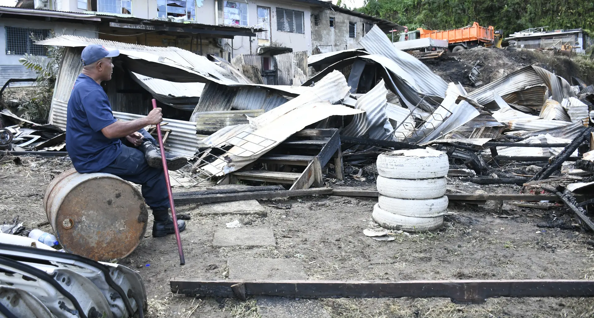 The remains of the commecial property fire at Kaka Street, Samabula on May 26, 2026.