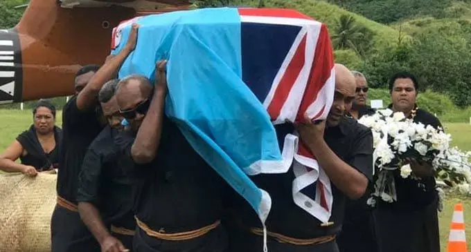 Pallbearers carry the casket of the late former Prime Minister Laisenia Qarase at the Vanuabalavu Airport on their way to Mavana Village.  Photo: MaiTV