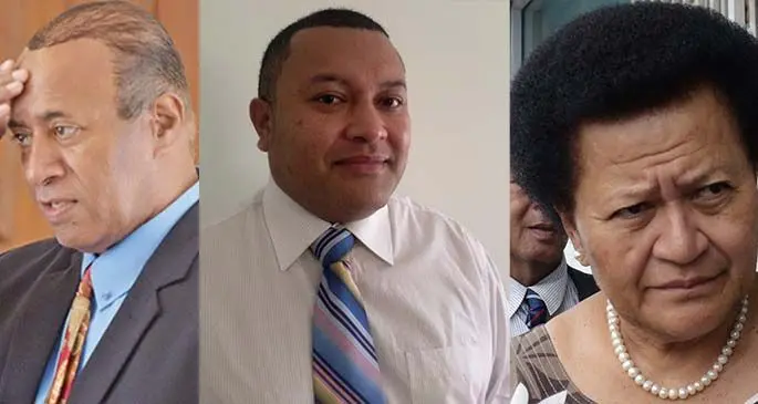 Ousted SODELPA president Ro Filipe Tuisawau, Usaia Waqatairewa and general secretary Adi Litia Qionibaravi. 