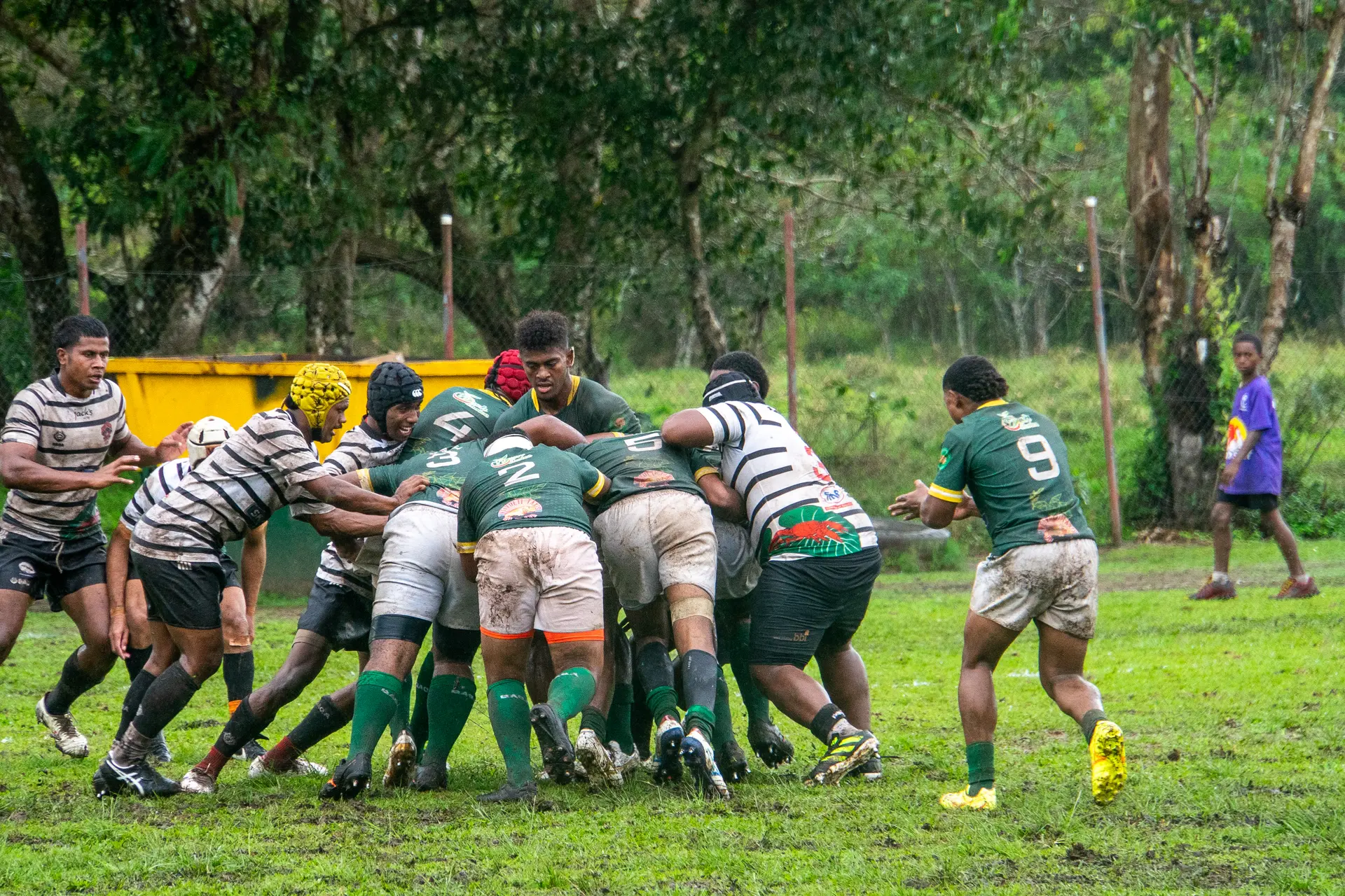 Tailevu under 20 halfback Lekima Seru (far-right) shouts instructions to his forward pack during their round six clash against Rewa at Nakelo School grounds on September 5, 2026.