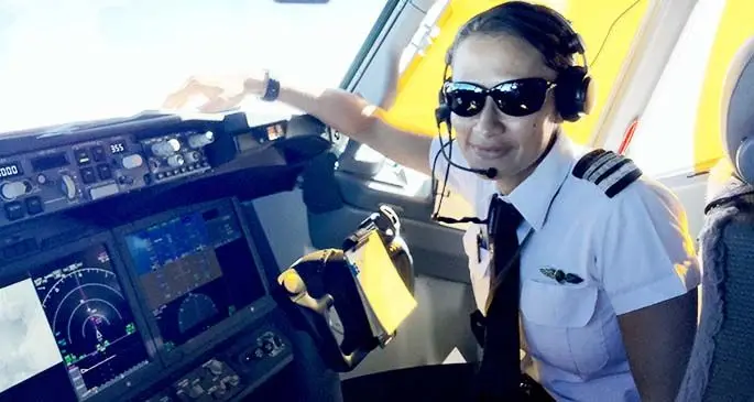 Petrina in her time in a Boeing 737 cockpit.