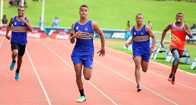 Richard Elder (second from left) of RKS won the 400meters inter-boys final during Tailevu Zone at ANZ Stadium on March 28, 2019. Photo: Ronald Kumar.