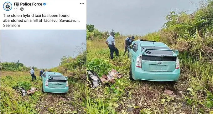 A screenshot of the Fiji Police post concerning the stolen hybrid taxi. Photo: Police Media Cel