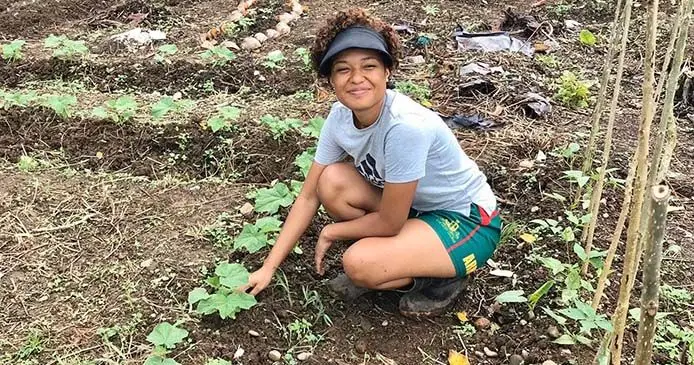 Former Fiji Airways flight attendant Mere Cava in her gardern at Naila Village in Tailevu.