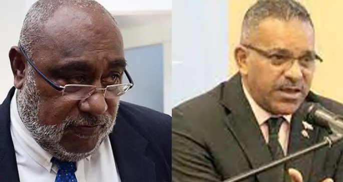 Minister for Fisheries Semi Koroilavesau and Minister for Commerce, Trade, Tourism, and Transport, Faiyaz Koya.