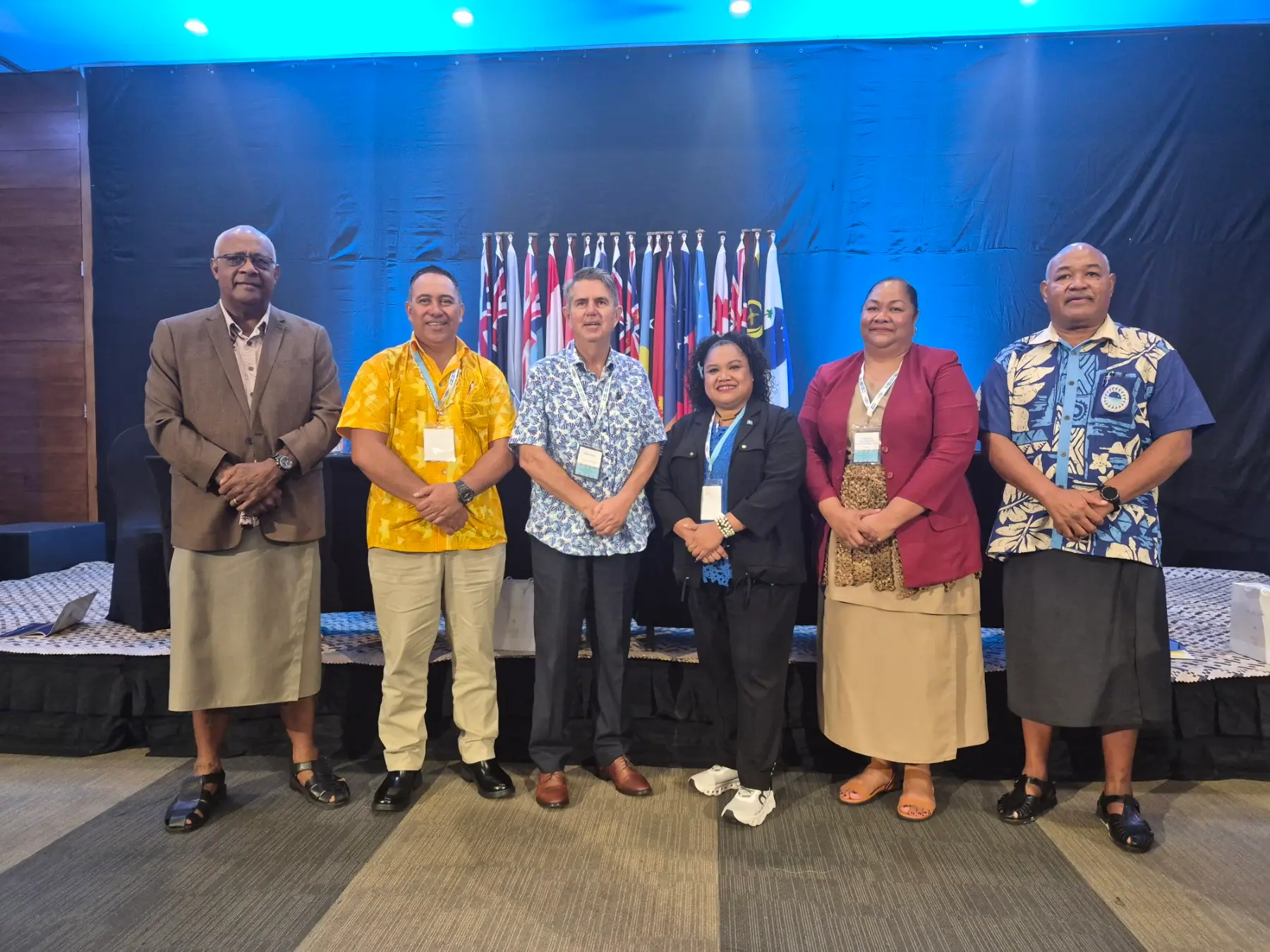 From left - Chairman of the Great Council of Chiefs Ratu Viliame Seruvakula, Cook Islands Secretary of Health Bob Williams, Moderator Ross Ardern, Palau Minister for Justice Jennifer Olegeriil, Tonga Police Acting Chief Superintendent Selosia Fatukala-Satini, and Permanent Secretary for Policing and Communications Berenado Daveta during the Pacific Regional and National Security Conference at the Grand Pacific Hotel on June 16, 2026.