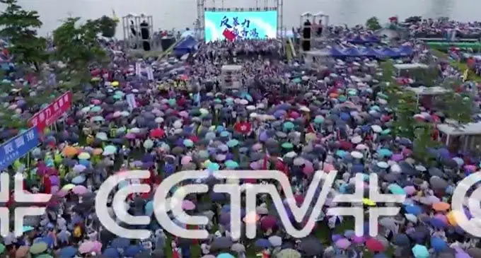 Aerial shot of participants at anti-violence rally 