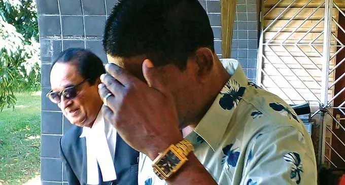 Ajay Kumar with his lawyer Iqbal Khan at the High Court in Lautoka on April 11,2022.  Photo: Salote Qalubau