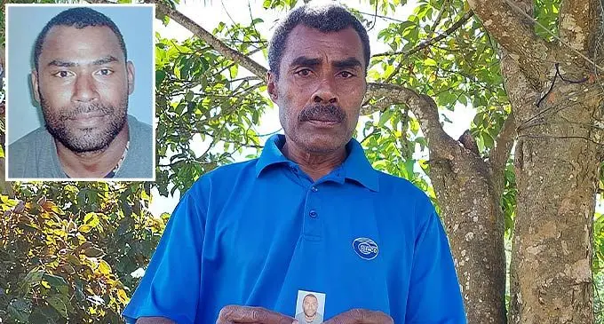 Timoci Vunisa holds up a photo of his late son Stanley Naisevu Vunisa. Top Inset: The late Stanley Naisevu Vunisa. Photo: Salote Qalubau