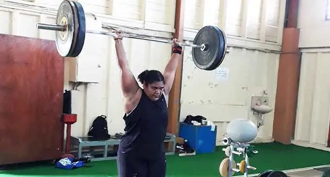 Team Fiji weightlifting Helen Seipua trains at the Rabuka Gym on July 19, 2022. Photo: Sereana Salalo