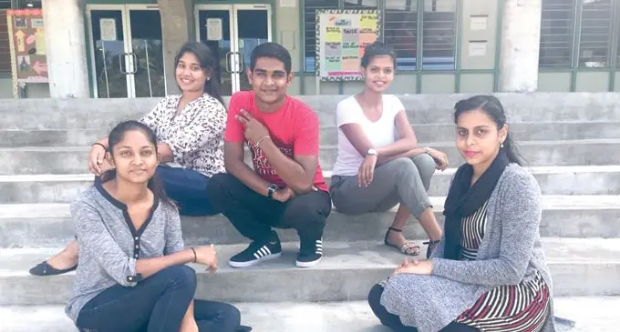 From left: Shaleshni Devi with her friends Navnita Kumari, Shanal Kumar, Twinkle Reddy and Shafiza Begum at the University of the South Pacific.