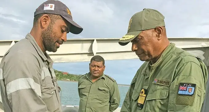 Republic of Fiji Military Forces Commander Rear Admiral Viliame Naupoto commissioned the promotion.  Oridinary Seaman Tomasi Dausiga has been promoted to Abel Seaman. This is the first promotion to be done on RFNS Savenaca. Photos: Laisa Lui 