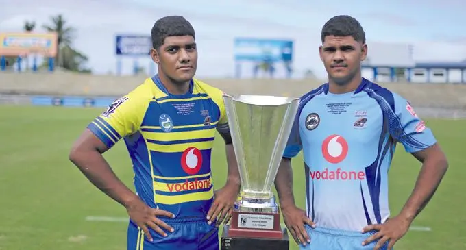 From left: Ratu Kadavulevu School Eels U19 captain George Naqau and Nasinu Secondary School Panthers U19 captain Ponipate Komai at the ANZ Stadium, Suva, on April 16, 2021. Photo: Leon Lord
