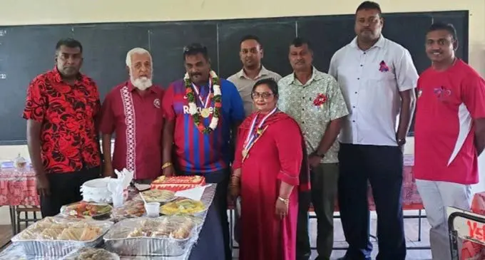 Businessman Sulendra Raju (with garland) with other stakeholders at the event. Photo: Waisea Nasokia