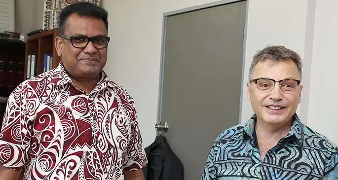 Permanent Secretary for the Office of the Prime Minister, Immigration and Sugar Industry and Acting Permanent Secretary for Foreign Affairs, Ambassador Yogesh Karan at a meeting with the French Ambassador to Fiji, Jean-François Fitou  
