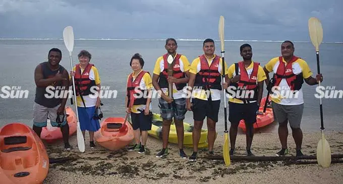 The team from the Outrigger Fiji Beach Resort and the Fiji Association of Sports and National Olympic Committee before heading out with the Birmingham 2022 Queen’s Baton earlier this month to participate in the coral planting activity. Photo: Nicolette Chambers