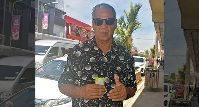 Mohammed Raja after withdrawing his social pension assistance and inflation mitigation assistance allocation in Nadi on September 6, 2022. Photo: Salote Qalubau