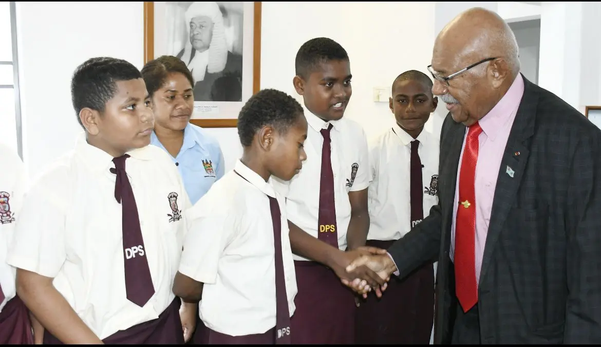 Students from Drauniivi Public School from the province of Ra while meeting Fiji’s Prime Minister in Parliament on November 26, 2025. 