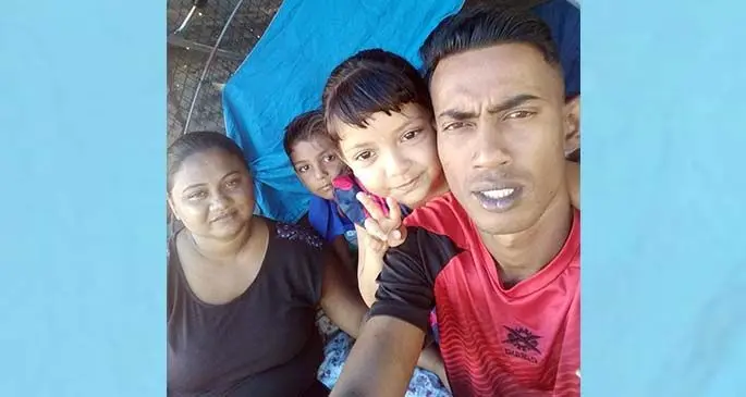 Ashna Prasad and husband, Shivneel Monish and their two children, Prisha Trystika and Krishaal Krishav at their makesift tent in Legalega, Nadi.