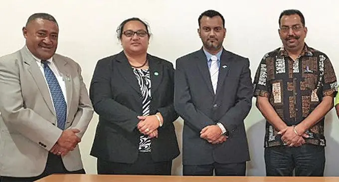 Chairperson of the Standing Committee for Justice, Law and Human Rights Alvick Maharaj (third from left), with committee members and representatives of religious organisations at Lautoka City Council Chambers on April 10, 2019. Photo: Rohit Kumar. 