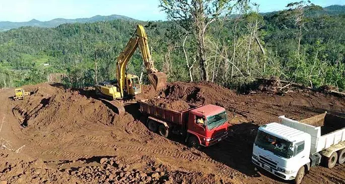 Work being carried out on the alternative route for the Koromoso slip on March 17, 2021 in Macuata. Photo: Fiji Roads Authority