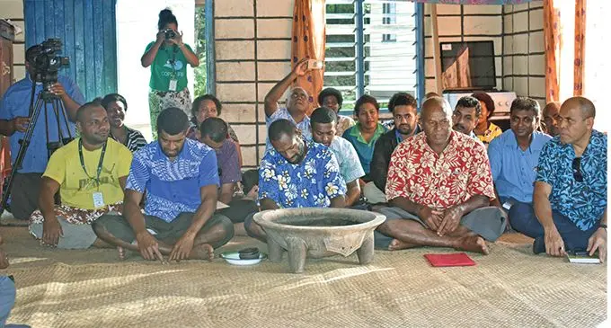 Villagers of Nakoro Village having a talanoa discussion with the Minister for Agriculture, Rural and Maritime Development, Waterways and Environment Mahendra Reddy. Photo: Nicolette Chambers