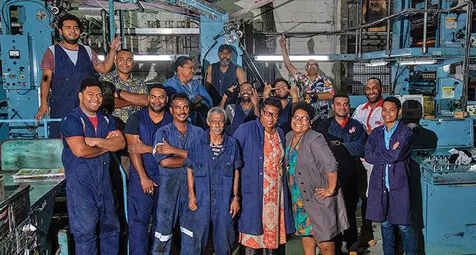 The Production team at Walu Bay Fiji Sun Print Centre. Photo: Leon Lord