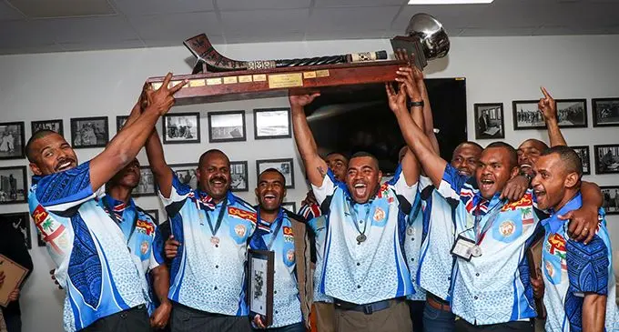 Runners-up Team Judah hoist their Ai Karua trophy during the awards ceremony.  Photo: RFMF Media Cell