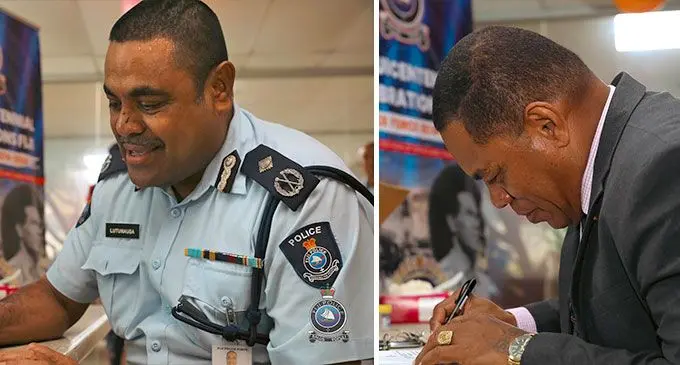 Assistant Commissioner of Police Planning, Research and Doctrine Aporosa Lutunauga and Assistant Commissioner of Police Internal Affairs/Professional Standards Sakeo Ganivatu. Photo: Police Media Cell