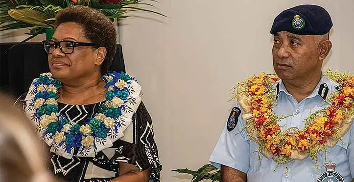 Acting Commissioner of Police Juki Fong Chew with Mereseini Rakuita at the Tanoa International Hotel in Nadi. Photo: Fiji Police Force