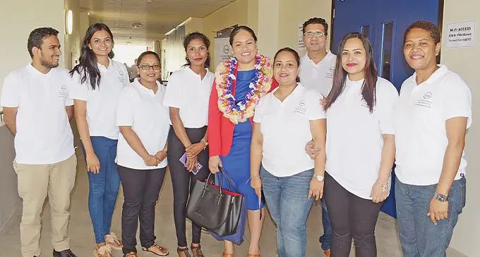 Ministry of Communications acting permanent secretary Tupou’tuah Baravilala (5th from left), with Fiji National University (FNU) ITS staff during the 2022 Cybersecurity Symposium at CBHTS lecture theatre, Nasinu Campus.,on November 1, 2022. Photo: Ronald Kumar