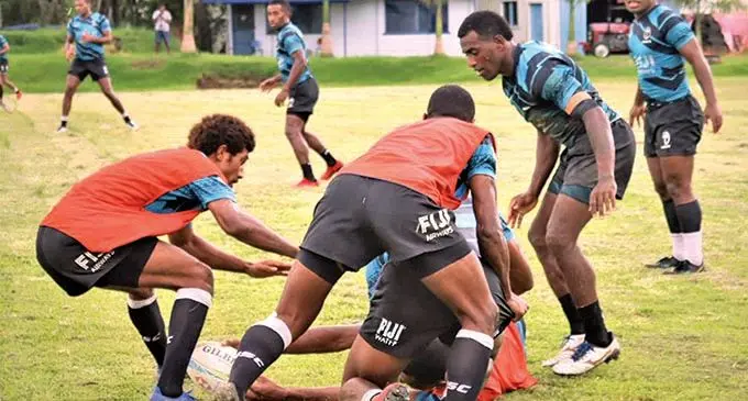 Fiji Airways Fijian 7s hafbacl Ioane Leone goes the ball during training in Suva, on January 12, 2022.  Photo: FRU Media