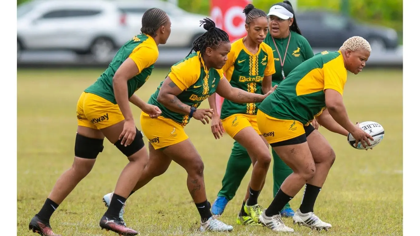 Springbok Women’s No.8 Aseza Hele (with ball) during training at Albert Park, Suva, on August 3, 2026. They face the Vodafone Fijiana XV in the first Test match on Saturday at Suva’s National Stadium.