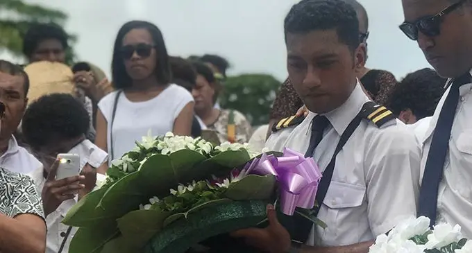 Pacific Flying School Student Pilot Mosese Kotobalavu at Merelesita Lutu's burial on March 9th, 2018. PHOTO: Fonua Talei