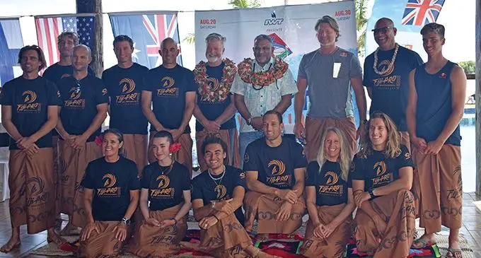 Minister for Commerce, Trade, Tourism and Transport Faiyaz Koya with windsurfers at the official opening of the International Windsurfing Tournament: Fiji Pro Invitational at the Bayview Cove Resort, Sonaisali, Nadi on Saturday. Photo: Waisea Nasokia