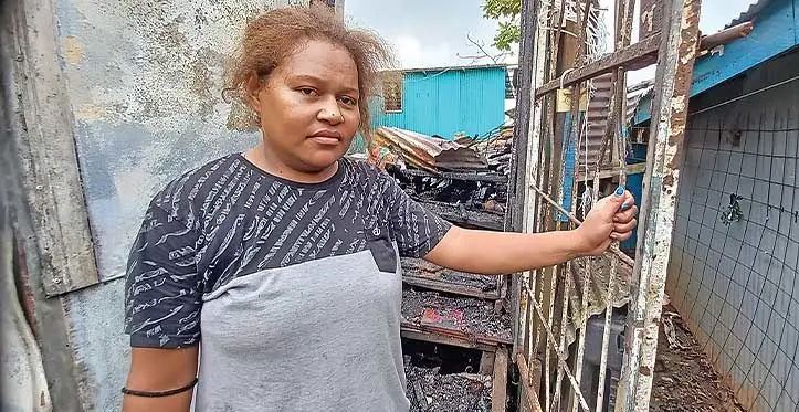 Adi Kelera Tagicakimoala at the remains of what used to be her home at Jittu Squatter Settlement in Raiwasa, Suva. Photo: Jernese Macanawai