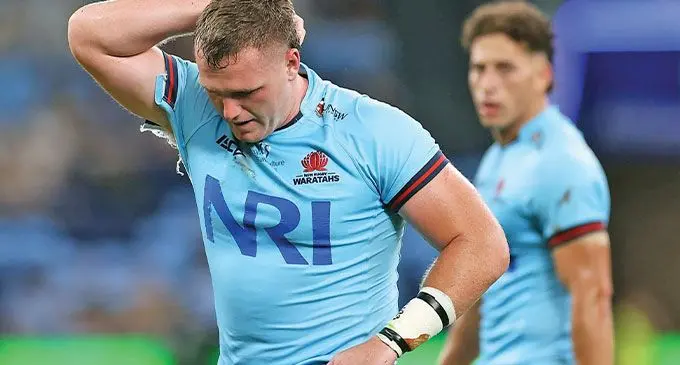 Angus Bell looks distraughted as he leaves the field during their match against Brumbies at Allianz Stadium, Australia on February 24, 2023