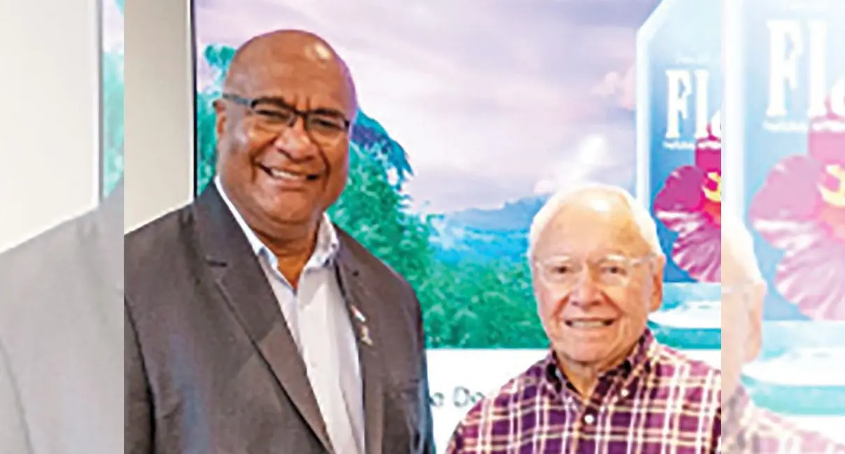Minister for Trade Manoa Kamikamica with Fiji Water owner, Stewart Resnick.