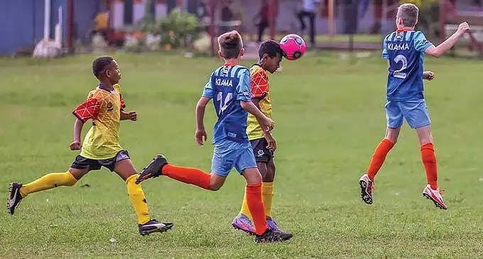 Action between the Kiama FC boys and Lautoka Development Boys at the Lautoka Central Primary School ground on November 30, 2022. Photo: GDS photography
