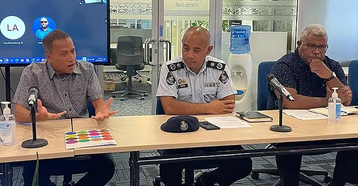 Members of the UN Country Team (UNCT) with Fiji’s acting Commissioner of Police, Juki Fong Chew on February 7, 2023.