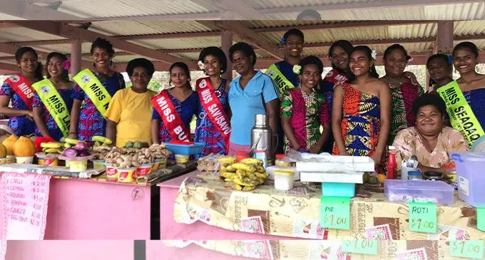 Digicel Duavata Northern Crime Prevention Carnival contestants visiting the vendors at Holy Family Flea Market in Labasa on July 9, 2022. Photo: Shratika Naidu