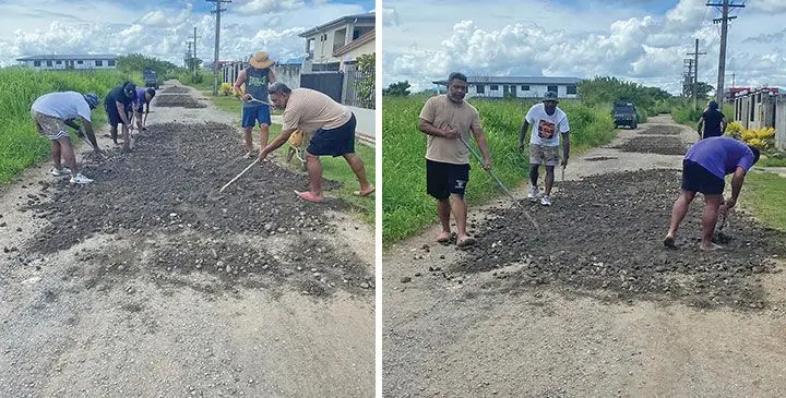 Kingdom International Discipleship Ministry pastor Apenisa Ralulu, with few other men help out in resurfacing their road.