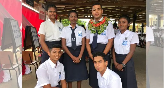 Standing from left: Nakasi High School deputy headgirl Adi Fane Sauvoli, headgirl Ashli Choy, headboy Sitiveni Takayawa and deputy headgirl Akansha Chand. Front row: Deputy headboys Ryan Shankar and Rishup Shandil. Photo: Ashna Kumar