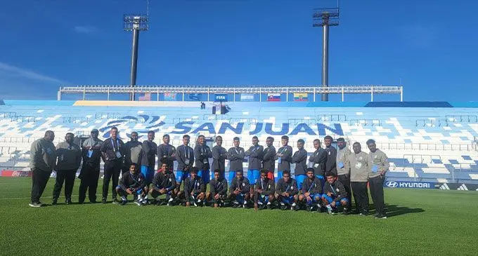 Photo caption: The Digicel Fiji Under-20 players and officials at the Estadio San Juan del Bicentenario in San Juan, Argentina, this morning. Photo: Fiji FA Media