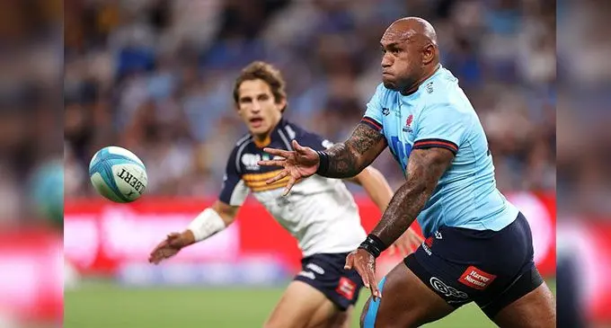  Waratahs winger, Nemani Nadolo, passes the ball against Brumbies in their Shop N Save Super Rugby Pacific clash at the Allianz Stadium in Sydney, Australia, on February 24, 2023.  Photo: Stuff.  