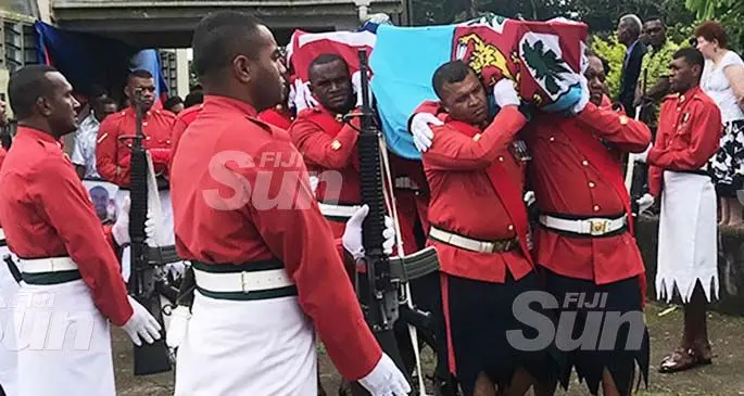 Republic of Fiji Military Forces pallbearers carry the casket of the late WOI Tevita Labati Waqa to the Colo-i-Suva Methodist Church on December 10, 2020. Photo: Ilaijia Ravuwai
