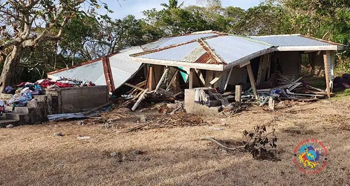Damage to a building at Yaroi Village in Matuku Island. Photo: National Disaster Management Office