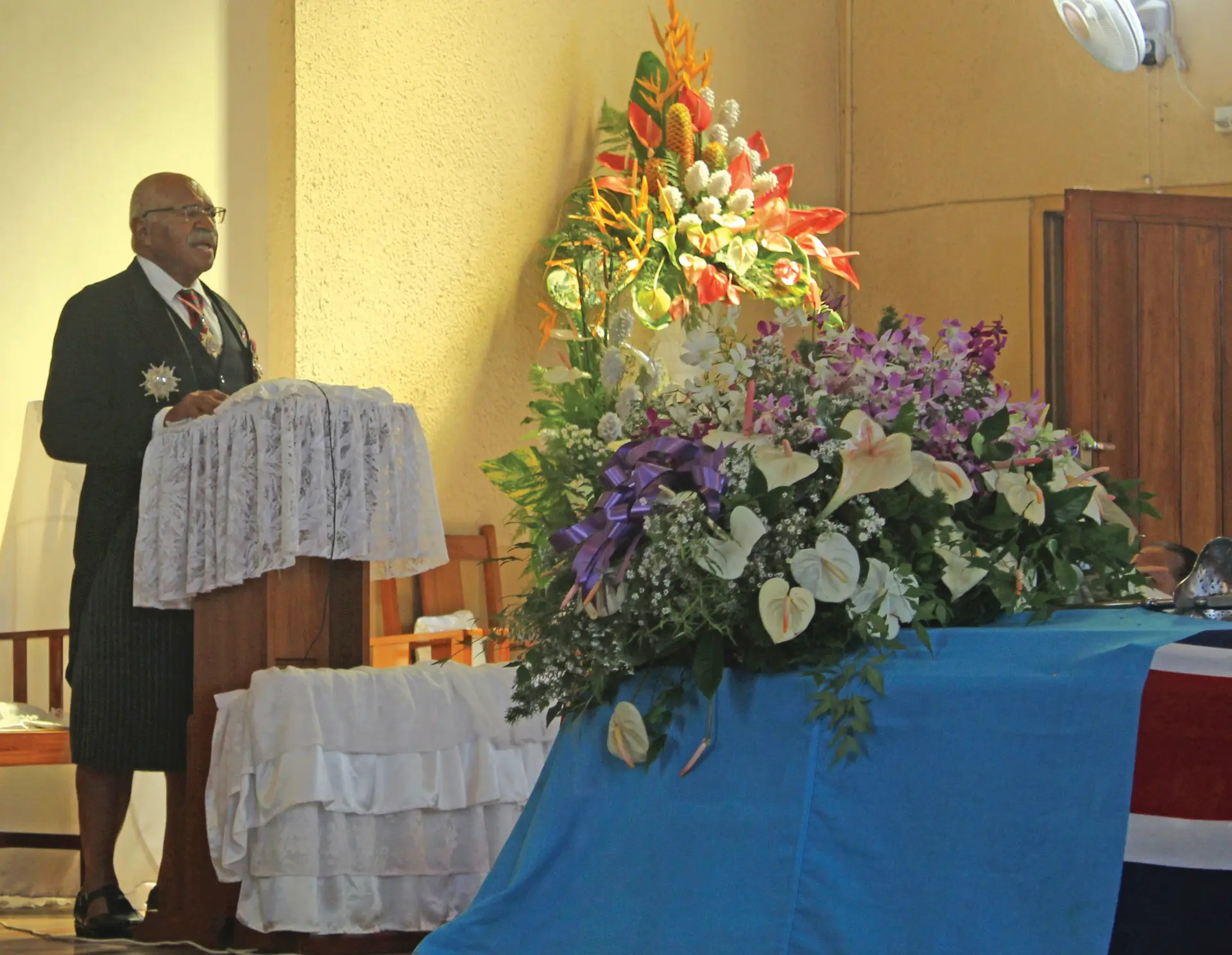Opposition leader Sitiveni Rabuka giving his eulogy during the funeral of the late Colonel (Ret’d) Ilaisa Kacisolomone at the Centenary Methodist Church in Suva on March 2, 2019. Photo: Simione Haravanua