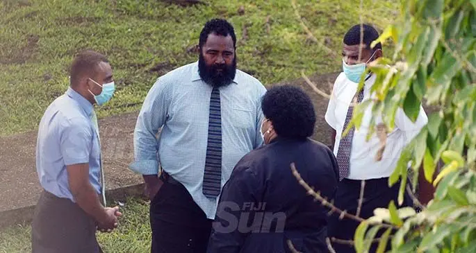From left: Suspended Police Officers Apisaloma Vesikula, Samuela Antonio and Simione Basulu outside Court in Suva on April 23, 2021. Photo: Ronald Kumar